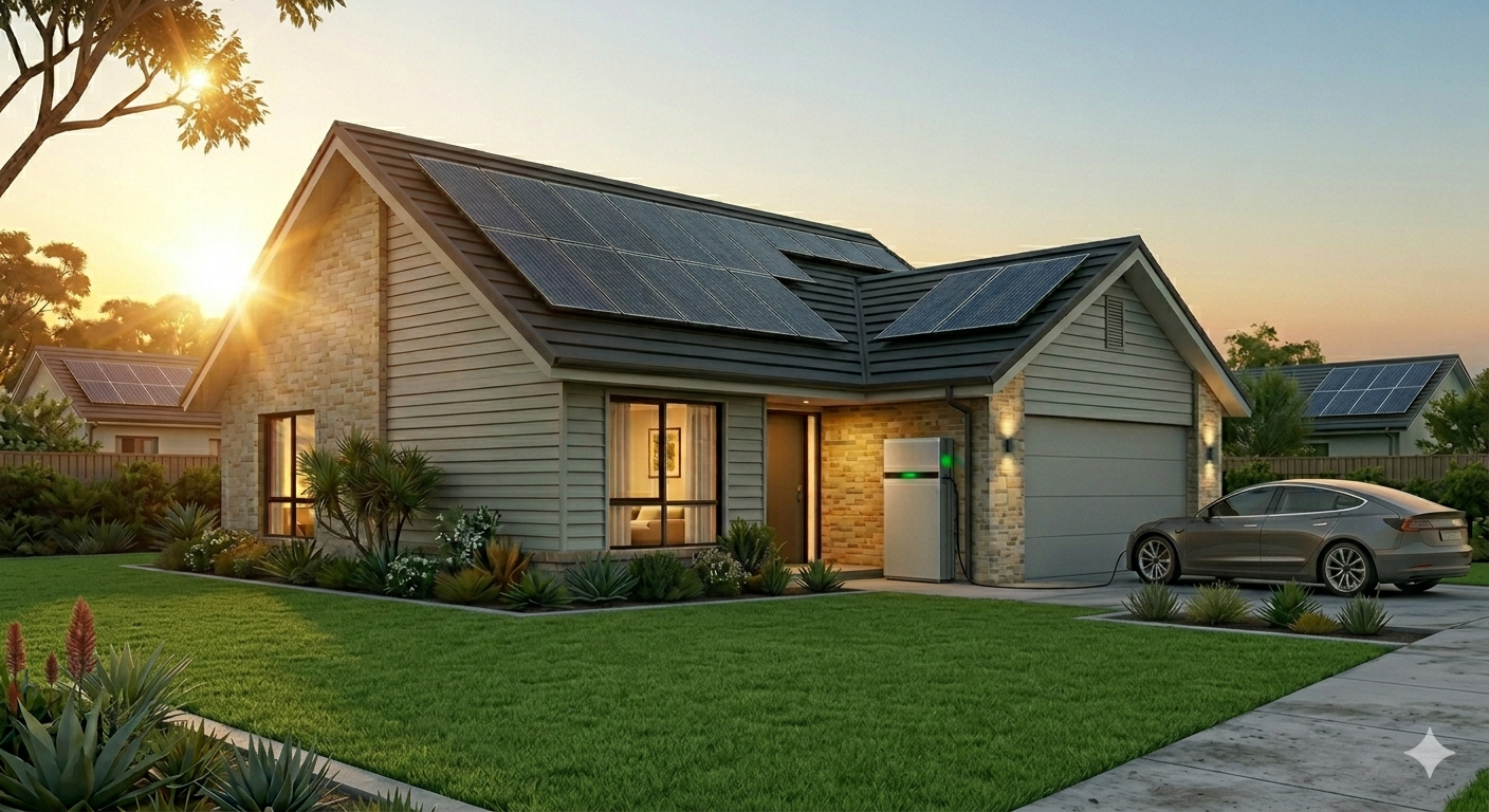 Rooftop solar panels in a NSW suburb
